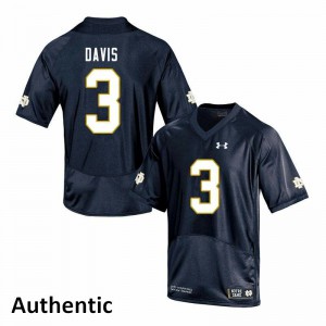 Mens Notre Dame Fighting Irish Avery Davis #3 Navy Authentic Football Jersey 745936-641