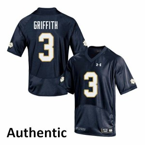 Mens Notre Dame Fighting Irish Houston Griffith #3 Stitch Navy Authentic Jersey 560253-963