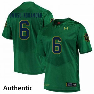 Mens Notre Dame Fighting Irish Jeremiah Owusu-Koramoah #6 Authentic Football Green Jerseys 872967-227