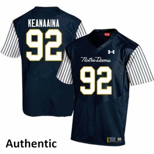 Men Notre Dame Fighting Irish Aidan Keanaaina #92 Alternate Authentic NCAA Navy Blue Jerseys 668501-459