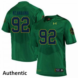 Men's Notre Dame Fighting Irish Aidan Keanaaina #92 Green Authentic Stitch Jerseys 504452-676