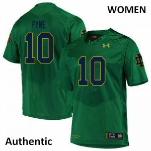 Womens Notre Dame Fighting Irish Drew Pyne #10 Stitched Green Authentic Jerseys 543532-262
