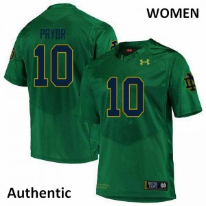 Womens Notre Dame Fighting Irish Isaiah Pryor #10 Authentic NCAA Green Jersey 617364-838