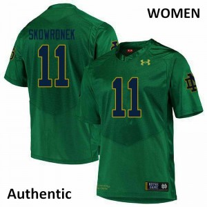 Womens Notre Dame Fighting Irish Ben Skowronek #11 Authentic Embroidery Green Jerseys 499912-789