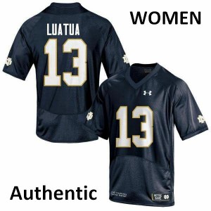 Women's Notre Dame Fighting Irish Tyler Luatua #13 Authentic Navy Blue Football Jerseys 590593-469