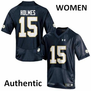 Womens Notre Dame Fighting Irish C.J. Holmes #15 Navy Blue Stitch Authentic Jerseys 234116-802