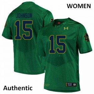 Womens Notre Dame Fighting Irish Jordan Johnson #15 Alumni Green Authentic Jersey 392762-775