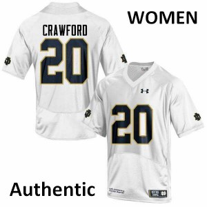 Womens Notre Dame Fighting Irish Shaun Crawford #20 Official White Authentic Jerseys 298462-485