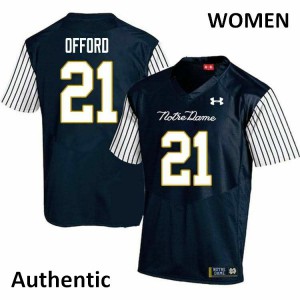 Women Notre Dame Fighting Irish Caleb Offord #21 Navy Blue Stitched Alternate Authentic Jerseys 389257-965
