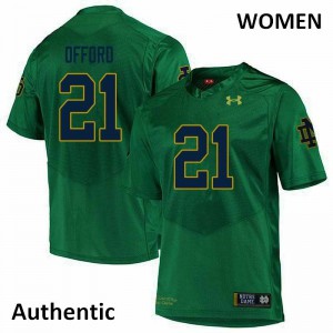 Womens Notre Dame Fighting Irish Caleb Offord #21 Authentic University Green Jerseys 886189-959