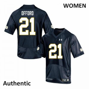 Womens Notre Dame Fighting Irish Caleb Offord #21 Navy Authentic Stitched Jerseys 237327-461