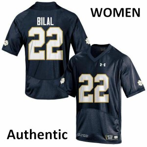 Womens Notre Dame Fighting Irish Asmar Bilal #22 Navy Blue Football Authentic Jerseys 983903-106