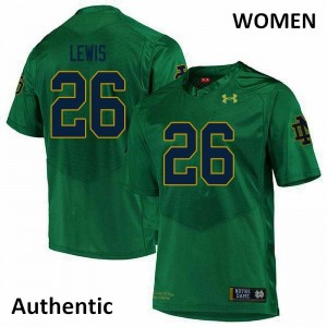 Womens Notre Dame Fighting Irish Clarence Lewis #26 Authentic Official Green Jerseys 466964-546