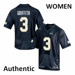 Womens Notre Dame Fighting Irish Houston Griffith #3 Authentic Navy Stitched Jersey 377229-958