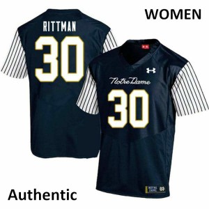 Womens Notre Dame Fighting Irish Jake Rittman #30 Alternate Authentic University Navy Blue Jersey 387617-849