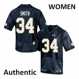 Women's Notre Dame Fighting Irish Jahmir Smith #34 Authentic Navy Embroidery Jerseys 713981-166