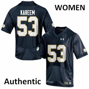 Womens Notre Dame Fighting Irish Khalid Kareem #53 Stitch Navy Blue Authentic Jersey 309780-431
