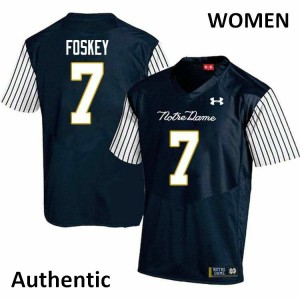 Womens Notre Dame Fighting Irish Isaiah Foskey #7 Navy Blue Alternate Authentic Player Jersey 790197-602
