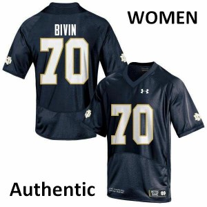 Womens Notre Dame Fighting Irish Hunter Bivin #70 Authentic Navy Blue Official Jerseys 154354-963