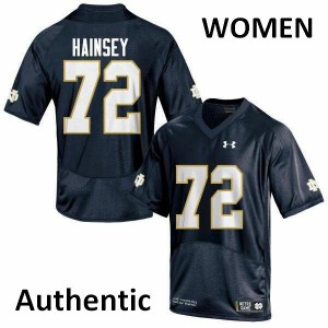 Womens Notre Dame Fighting Irish Robert Hainsey #72 Authentic Stitched Navy Blue Jerseys 231843-711