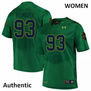Women's Notre Dame Fighting Irish Zane Heemsoth #93 Stitch Green Authentic Jersey 159715-145