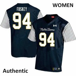 Women Notre Dame Fighting Irish Isaiah Foskey #94 Navy Blue Football Alternate Authentic Jersey 134923-681