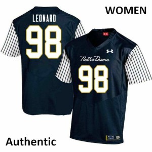 Womens Notre Dame Fighting Irish Harrison Leonard #98 Alternate Authentic Stitched Navy Blue Jersey 129957-450