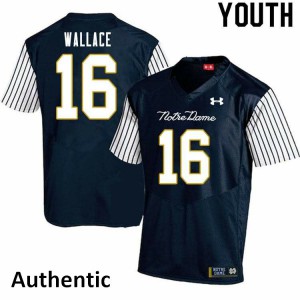 Youth Notre Dame Fighting Irish KJ Wallace #16 Alternate Authentic NCAA Navy Blue Jersey 812038-868