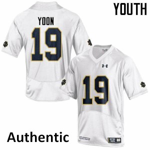 Youth Notre Dame Fighting Irish Justin Yoon #19 Stitched White Authentic Jersey 404472-314