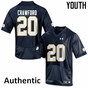 Youth Notre Dame Fighting Irish Shaun Crawford #20 Navy Blue Authentic Embroidery Jersey 758264-535