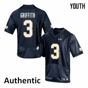 Youth Notre Dame Fighting Irish Houston Griffith #3 Navy Authentic Stitch Jerseys 216587-533