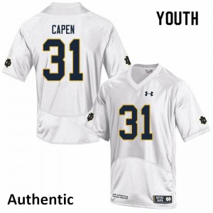 Youth Notre Dame Fighting Irish Cole Capen #31 White Football Authentic Jersey 579210-608