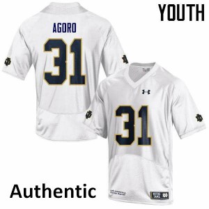 Youth Notre Dame Fighting Irish Temitope Agoro #31 Authentic NCAA White Jersey 324524-343
