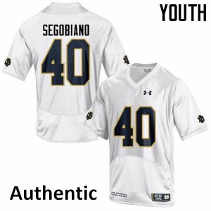Youth Notre Dame Fighting Irish Brett Segobiano #40 Authentic Stitched White Jersey 632804-439