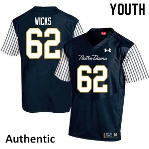 Youth Notre Dame Fighting Irish Brennan Wicks #62 Stitched Alternate Authentic Navy Blue Jersey 925177-783
