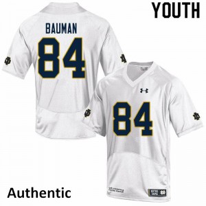 Youth Notre Dame Fighting Irish Kevin Bauman #84 White Authentic High School Jerseys 149635-447