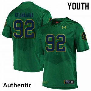 Youth Notre Dame Fighting Irish Aidan Keanaaina #92 Authentic Stitch Green Jerseys 934053-460