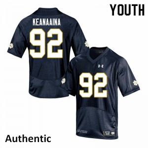 Youth Notre Dame Fighting Irish Aidan Keanaaina #92 Official Navy Authentic Jersey 840598-403
