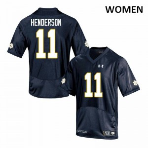Women Notre Dame Fighting Irish Ramon Henderson #11 Embroidery Navy Game Jerseys 725221-688