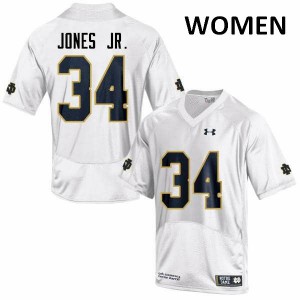 Women Notre Dame Fighting Irish Tony Jones Jr. #34 Official White Game Jersey 152068-469