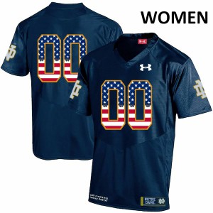 Women Notre Dame Fighting Irish Custom #00 USA Flag Navy University Jerseys 553752-532