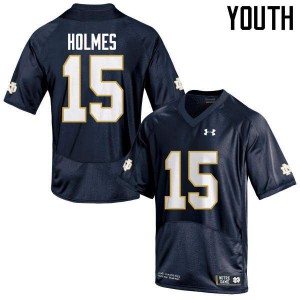 Youth Notre Dame Fighting Irish C.J. Holmes #15 Embroidery Game Navy Blue Jerseys 225273-938