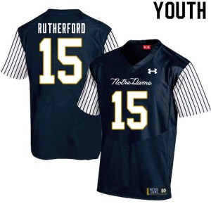 Youth Notre Dame Fighting Irish Isaiah Rutherford #15 Stitched Alternate Game Navy Blue Jersey 600075-243